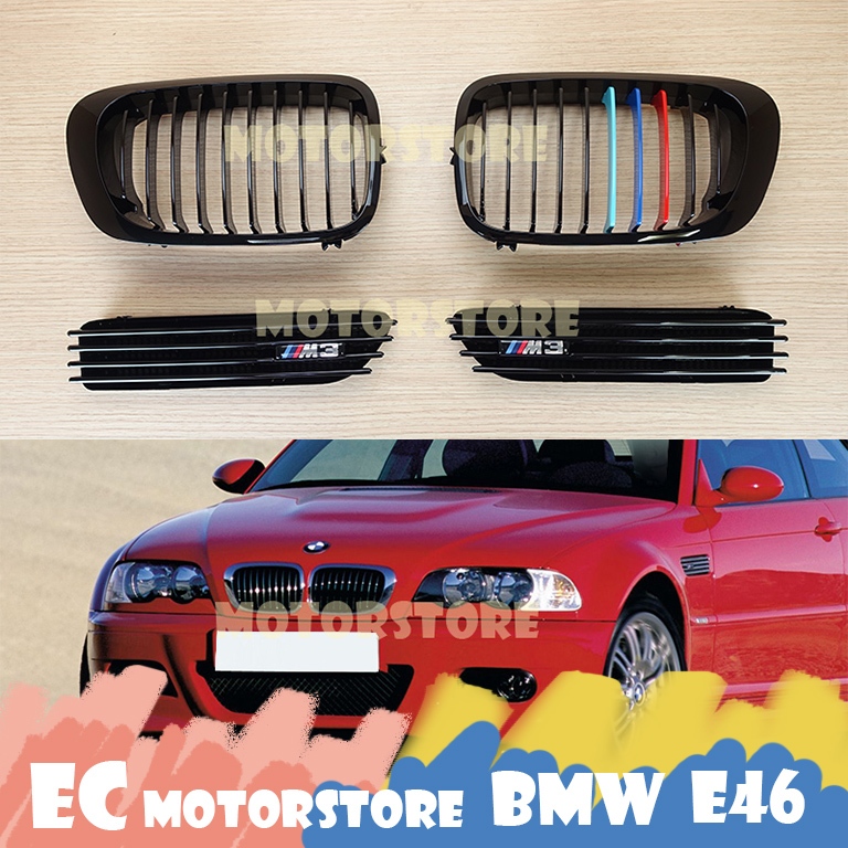 【組合】 BMW E46 M3 2門 2001-2006年 亮黑三色 鼻頭 水箱護罩 水箱罩 鯊魚鰭 鯊魚鰓 側腮