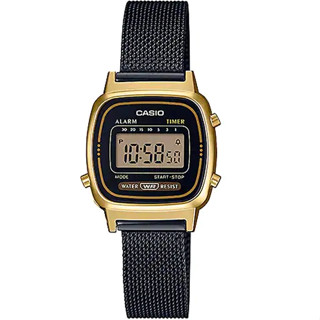 【CASIO】卡西歐 復古方形 米蘭錶帶 數字電子錶 LA-670WEMB-1 黑/金