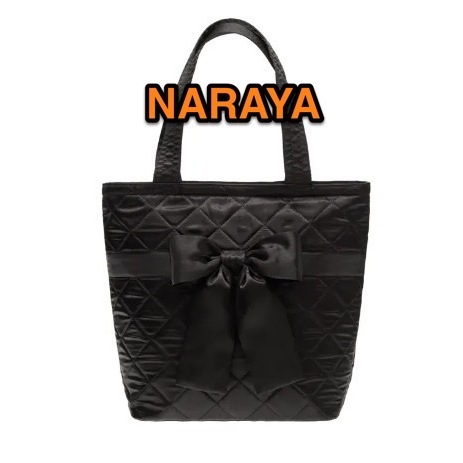 [全新] 曼谷包 NaRaya - 格紋緞面素色蝴蝶結托特包 - 黑色 (M號)