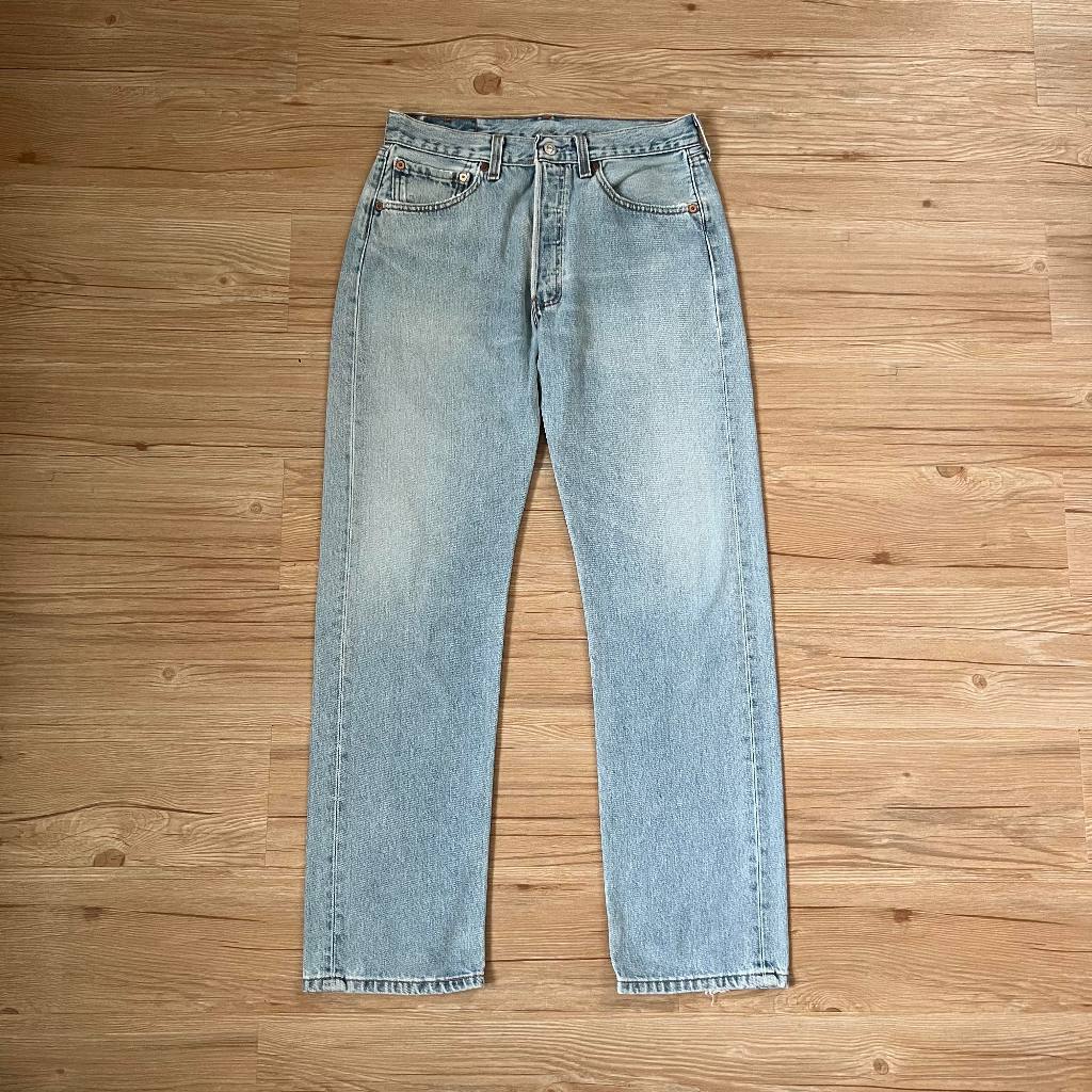 Levis 501 denim vintage 90s 美國製 排釦 淺藍 寬版 直筒 長褲 原色 單寧 牛仔褲 古著