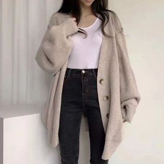 佰分佰150kg內可穿/冬季外套/休閑/慵懶風/V領/單排扣/寬松/針織開衫/毛衣/外套/大尺碼