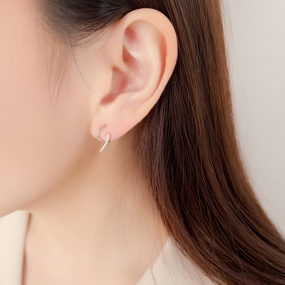 [全純銀.耳環] 雙弧之舞耳環 【UME】S925純銀耳環/雙弧線排鑽耳環