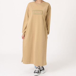 CHUMS 女 Heavy Weight CHUMS Logo L/S Dress長袖洋裝 淺棕-CH181274B00