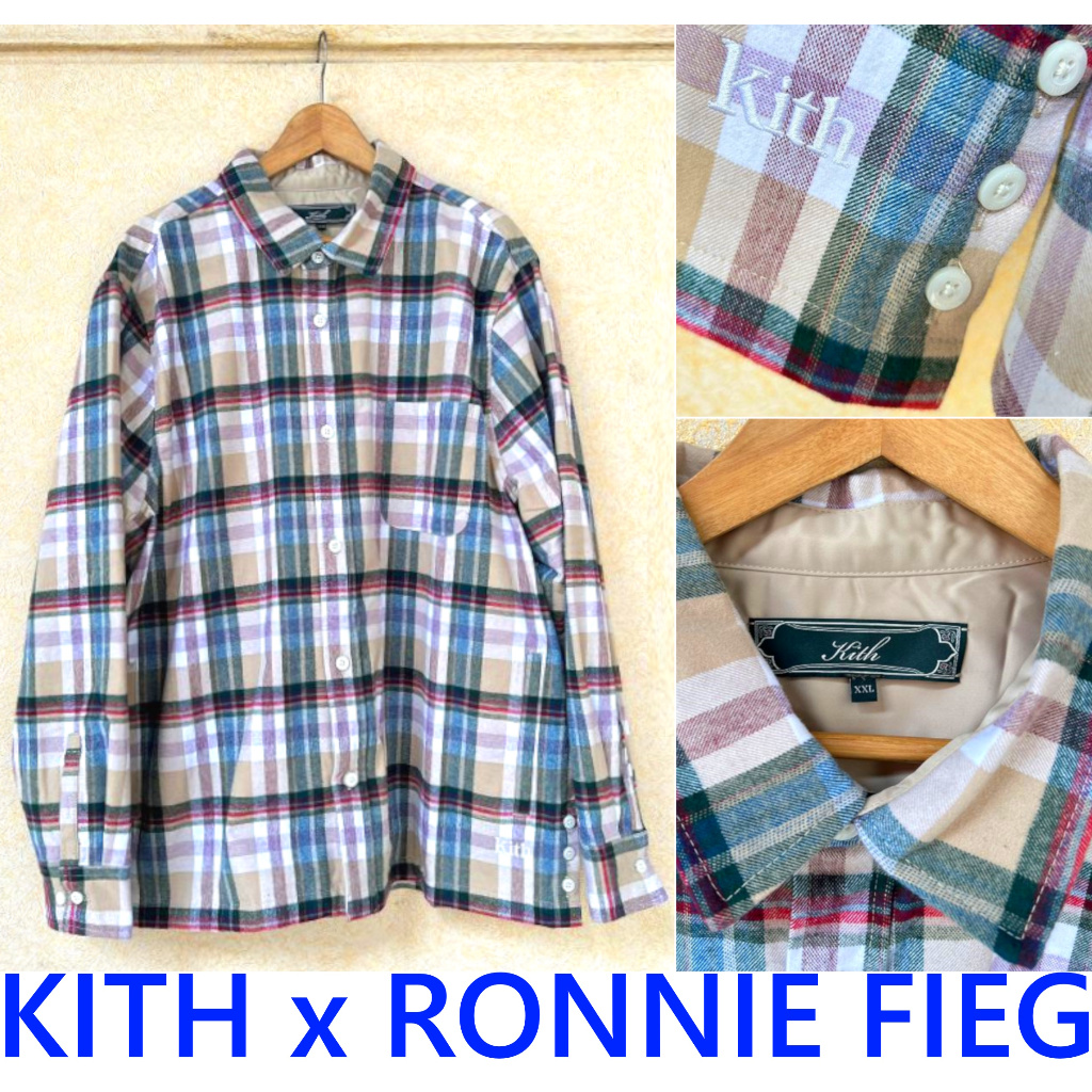 BLACK全新KITH x RONNIE FIEG刺繡書寫體小LOGO蘇格蘭格紋襯衫