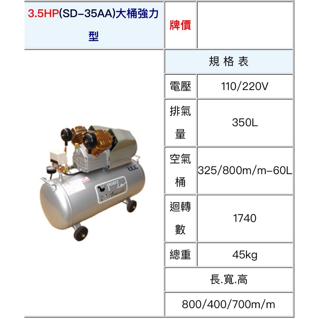 ~金光興修繕屋~[SD-35AA] 寶馬牌 噴漆專用 空壓機 3.5HP 60L大桶強力型 寶馬 空氣壓縮機 木工 噴漆