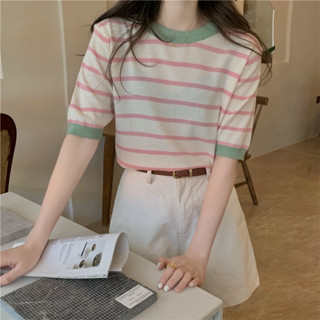 轉賣二手🚩薄荷美衣🚩韓系撞色條紋針織上衣