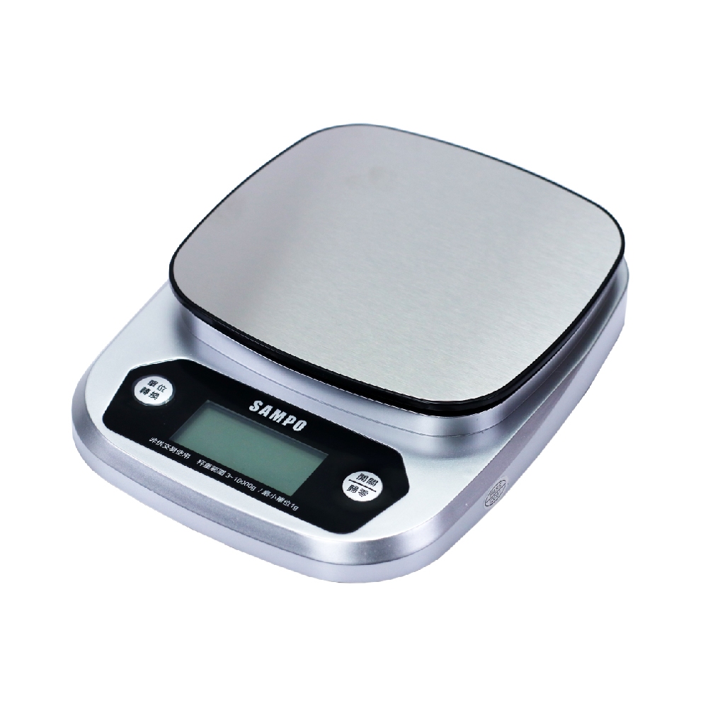 【SAMPO聲寶】冷光不鏽鋼料理秤(BF-Y1901CL)｜最大秤重10kg LED大螢幕 烘焙秤 咖啡秤 4種實用單位