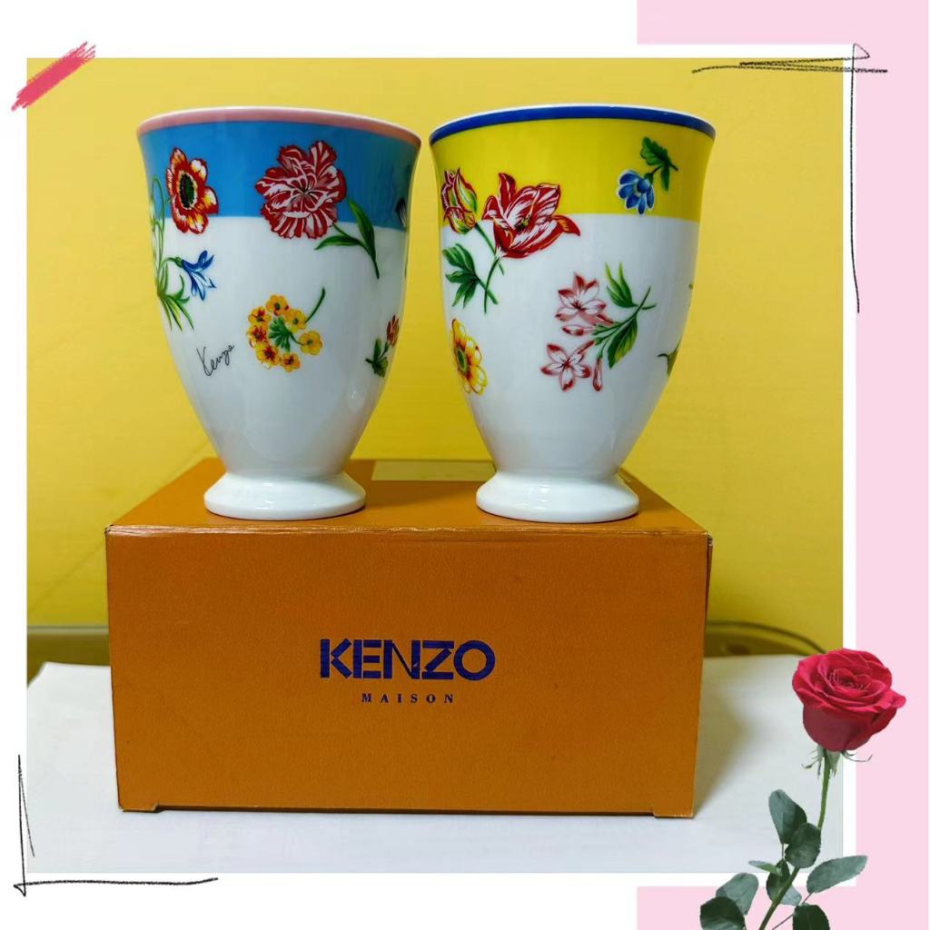 🌺【出清+免運】日本名牌 KENZO經典骨瓷杯組【絕版品】日本製、2入1組