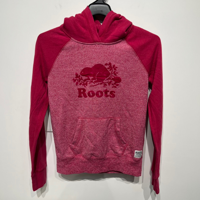 老麥嚴選 Roots 長袖連帽T恤/帽T 粉紅色 二手 童裝XL號（11-12歲） CK0107