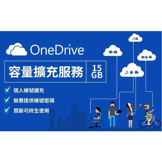 限時特價 OneDrive 個人帳號擴充 容量擴充至15GB 永久使用 買斷 免給密碼