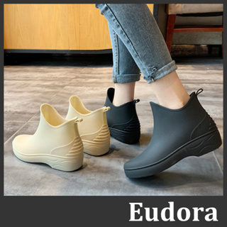 【Eudora】防水雨鞋 雨靴 防水鞋 溯溪鞋 登山鞋 短雨靴 橡膠防水 短筒低筒低幫 低跟坡跟 短雨鞋 廚房鞋 雨鞋