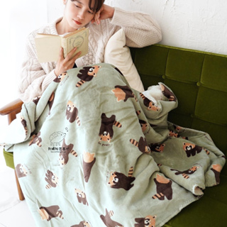 ★刺蝟秘密基地★ 日本 Swannel 小貓熊 100×140cm 法蘭絨羊羔絨 防靜電 雙層毯 毯子 毛毯 毯