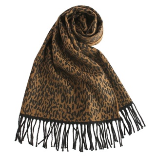 GINZA U時尚豹紋風織紋羊毛圍巾(咖啡)359999-52