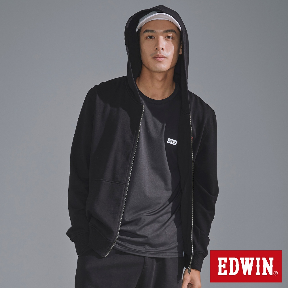 EDWIN 經典刺繡小標休閒連帽拉鍊外套(黑色)-男款