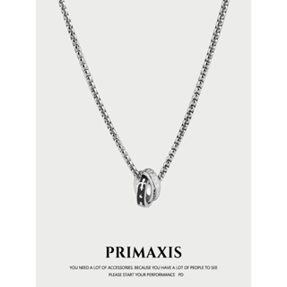 【PRIMAXIS】黑白克洛花字母雙環項鏈 雙環吊墜 雙環鈦鋼項鍊 韓系項鍊 不鏽鋼 男項鍊
