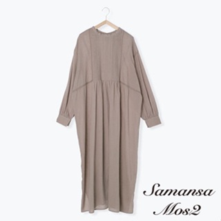 Samansa Mos2 格紋/素面2WAY前後穿蕾絲壓褶長袖洋裝(FL23L0H1380)