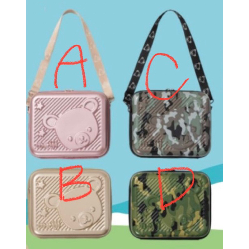 現貨-明治小熊硬殼旅行包/收納包/兒童側背包/小熊硬殼包/兒童包包