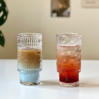 【幸沐商行】新款復古太陽花曡曡玻璃杯 冰川紋曡曡玻璃杯 曡曡杯 玻璃杯 復古 拿鐵咖啡杯 飲料杯 氣泡水冷飲杯 拍照必備