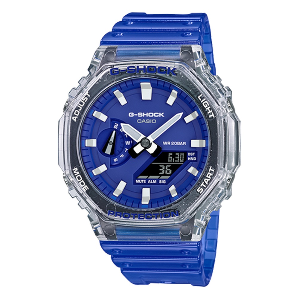 【CASIO】卡西歐 G-SHOCK 數位雙顯設計 半透明 樹脂錶帶 防水 200 米 耐衝擊 GA-2100HC-2A