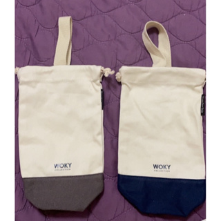 【WOKY 沃廚】重磅防水帆布隨行杯袋（白色）隨行提手帆布杯袋(藍色/棕色)