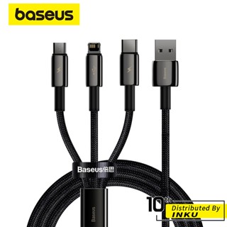 倍思 鎢金 一拖三 快充充電線 usb to m+l+c 蘋果 安卓 type-c 傳輸編織線 1.5m