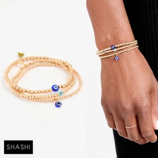 SHASHI 紐約品牌 LAPIS AZULI 青金石智慧之眼 細緻小金珠手鍊 三件組