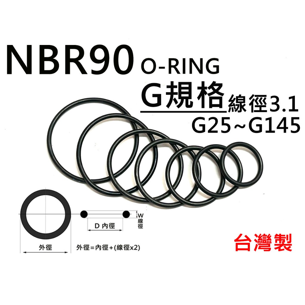 高硬度NBR90 線徑3.1 日規G系列25~145 O型環  O環 墊片 橡膠圈 丁晴膠 台灣製