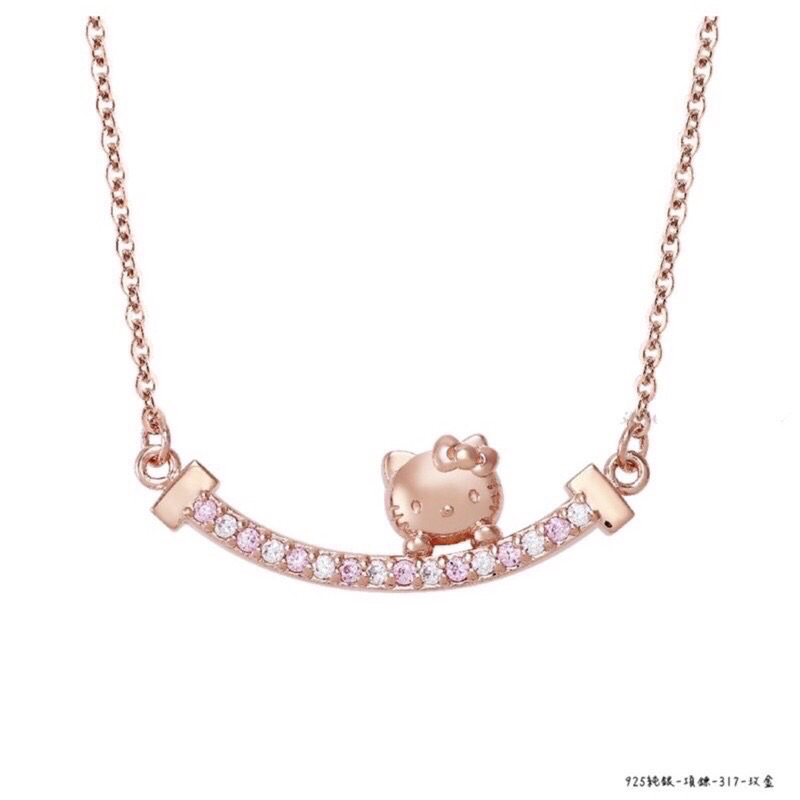 《代購正品》甜蜜約定 kitty 玫瑰金系列 41cm純銀項鍊 純銀耳環 玫瑰金項鍊 玫瑰金耳環