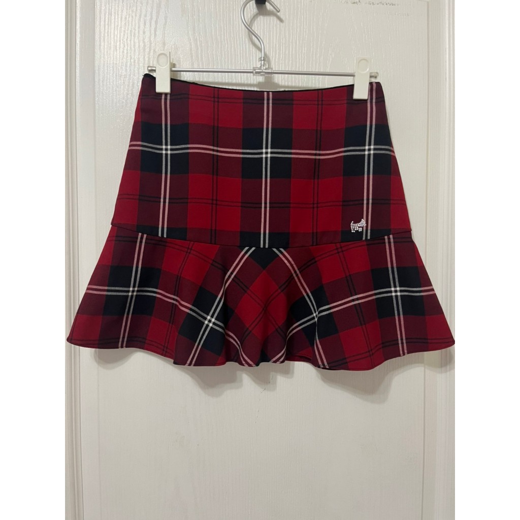 裙 / Scottish House 二手亮鑽紅狗紅黑經典格紋魚尾短裙（Ｓ）