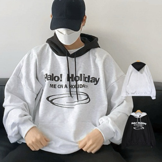 [HYC] 韓國 Halo! Holiday 撞色帽t 刷毛 拼接 cityboy 長袖 帽t 情侶 寬鬆 厚磅 東大門