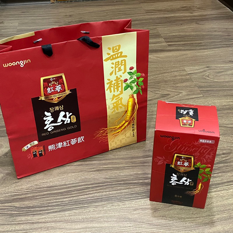 韓國 熊津红蔘飲 六年根紅蔘禮盒 8入（70ml*8入) 紅蔘飲《附提袋，送禮自用兩相宜》/保健用品