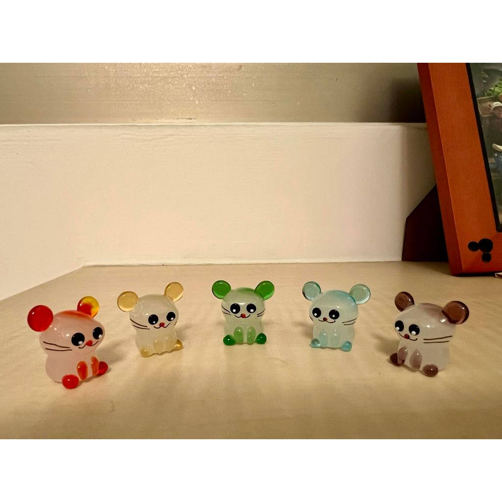 五色琉璃小老鼠 琉璃珠彩色動物擺飾 療癒小物 紅色 黃色 綠色 藍色 咖啡色