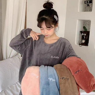 睡衣 毛絨睡衣 保暖睡衣 睡衣套裝 暖暖褲套裝 女秋冬季加絨加厚居家休閒睡衣 法蘭絨睡衣 珊瑚絨睡衣 互換禮物 冬天睡衣
