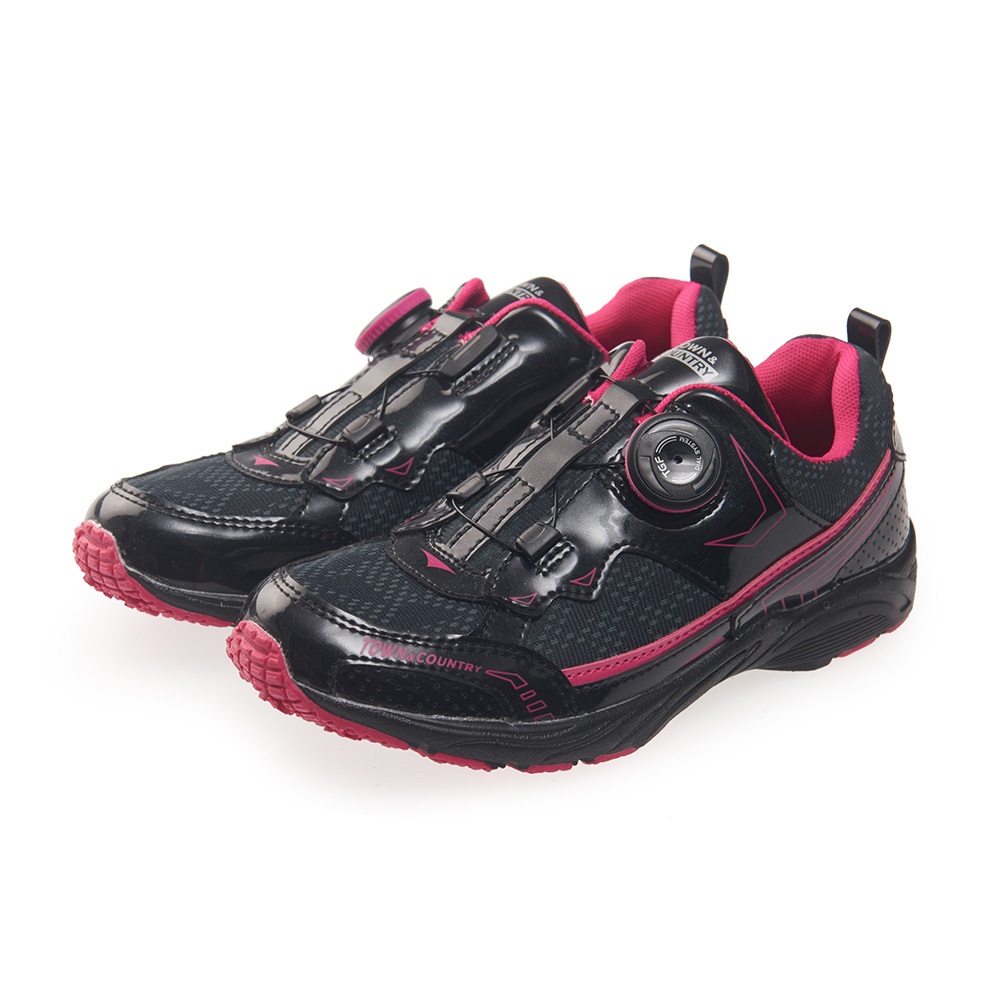 【20cm】TOWN&amp;COUNTRY 童鞋 輕量舒適 撞色網布 休閒鞋 運動鞋 慢跑鞋 黑粉 R47103-60