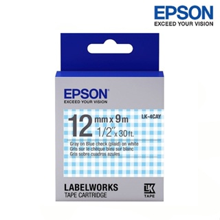 EPSON LK-4CAY 藍白格紋底灰字 標籤帶 Pattern系列 (寬度12mm) 標籤貼紙