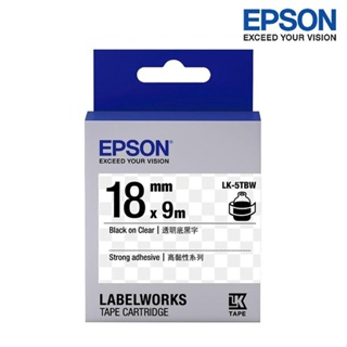 EPSON LK-5TBW 透明底黑字 標籤帶 高黏性系列 (寬度18mm) 標籤貼紙 S655410