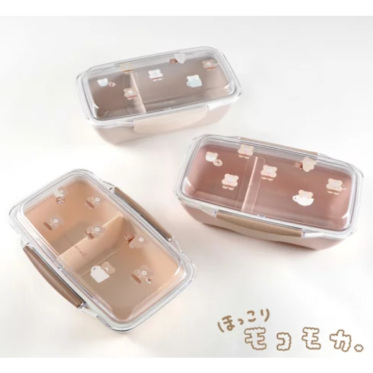 【Q-lia】日本製造Mokomoka Café 摩卡熊 抗菌 分層 環保便當盒 微波爐可加熱