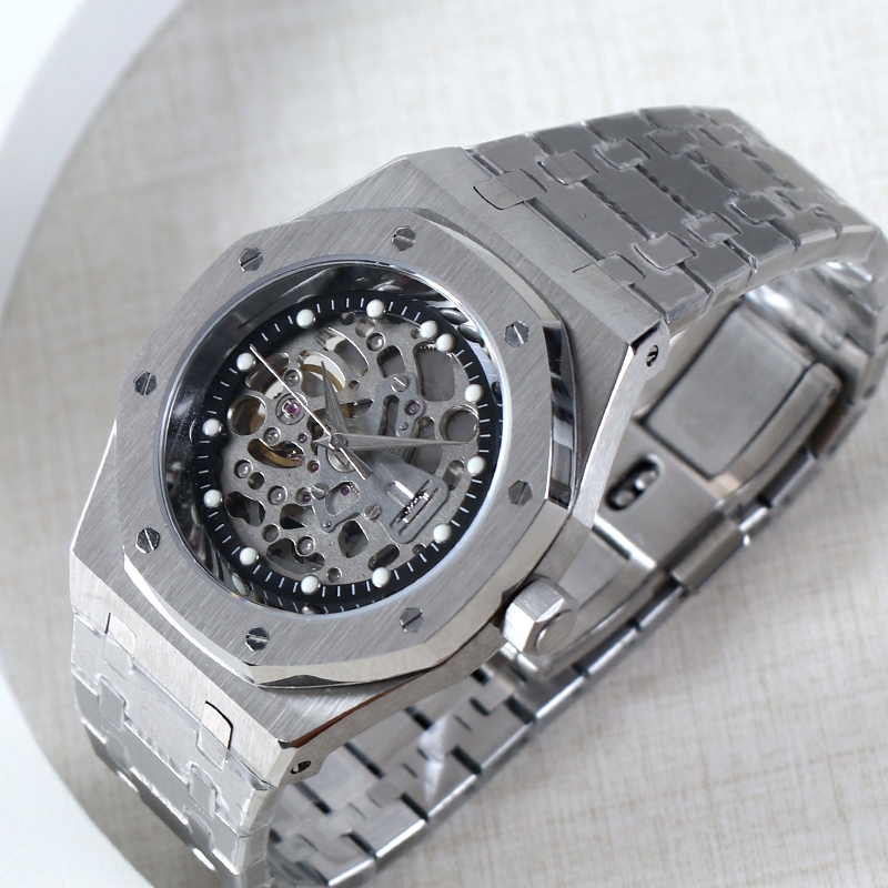 SEIKO機芯 機械錶 MOD NH35 NH70a 改裝手錶 AP 橡樹 手錶 手雷 黑盤 簍空設計 藍寶石鏡面