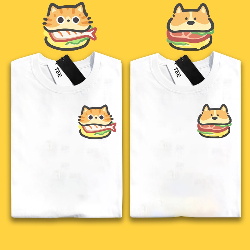 JZ TEE 漢堡貓咪&柴犬 印花衣服短袖T恤S~2XL 男女通用版型