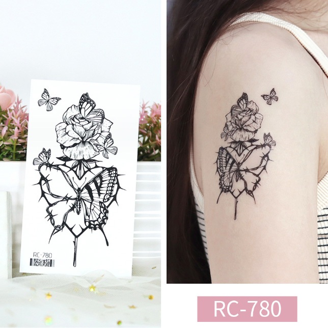 蝴蝶荊棘玫瑰RC-780【WAWA TATTOO】ins男女防水微紋身貼紙刺青貼紙