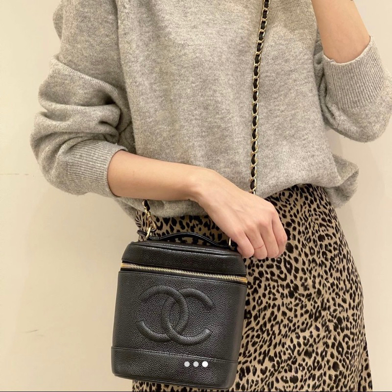 A+級 日本 香奈兒魚子醬牛皮化妝箱 古著 Chanel beauty case vintage