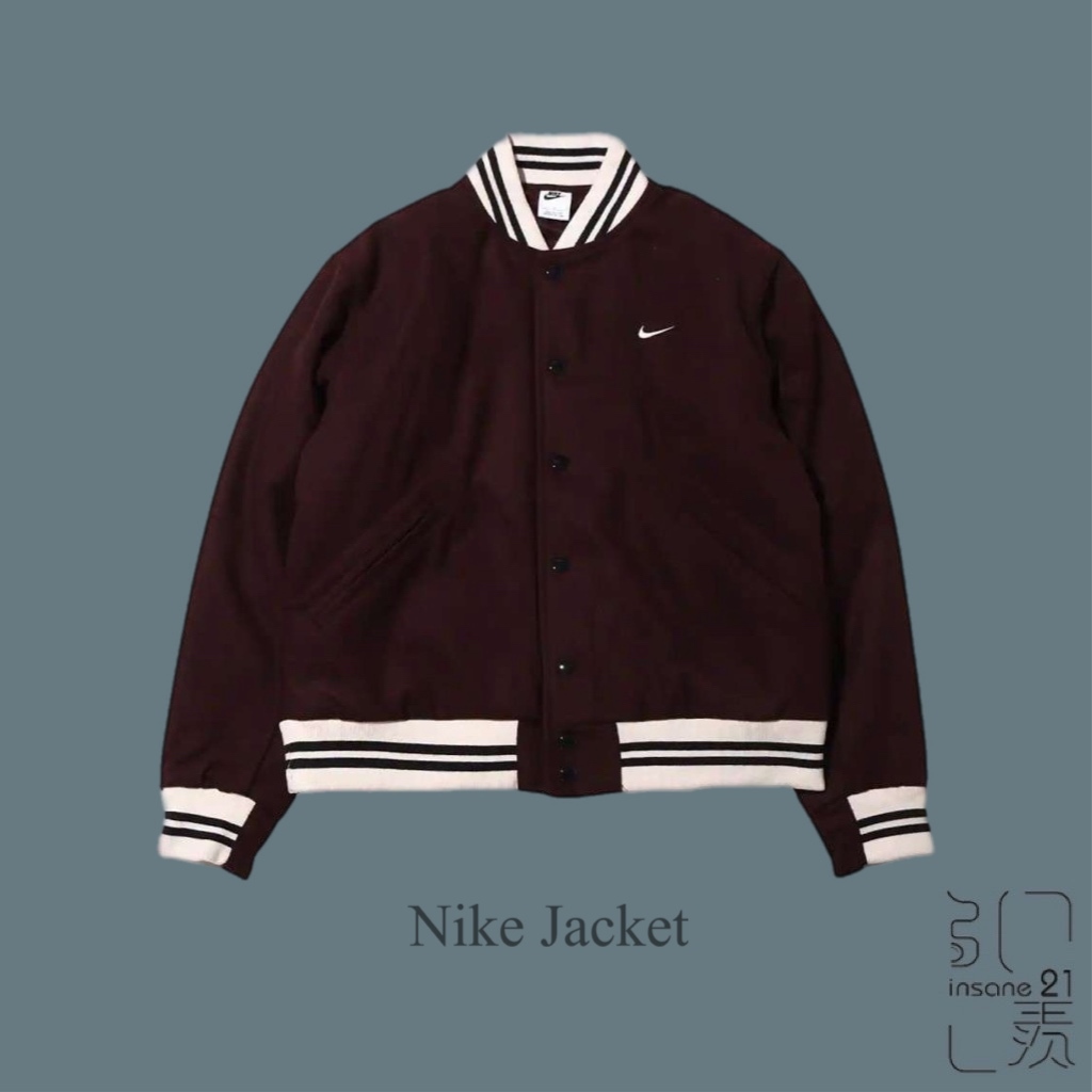 NIKE NSW JACKET 棒球外套 羊毛氈 左胸 LOGO 酒紅 DQ5011-203【Insane-21】