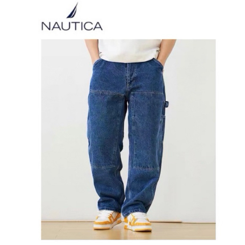 日本代購Nautica Japan Double knee 水洗牛仔褲 藍色 水洗黑 寬鬆 直筒褲 長褲 工裝