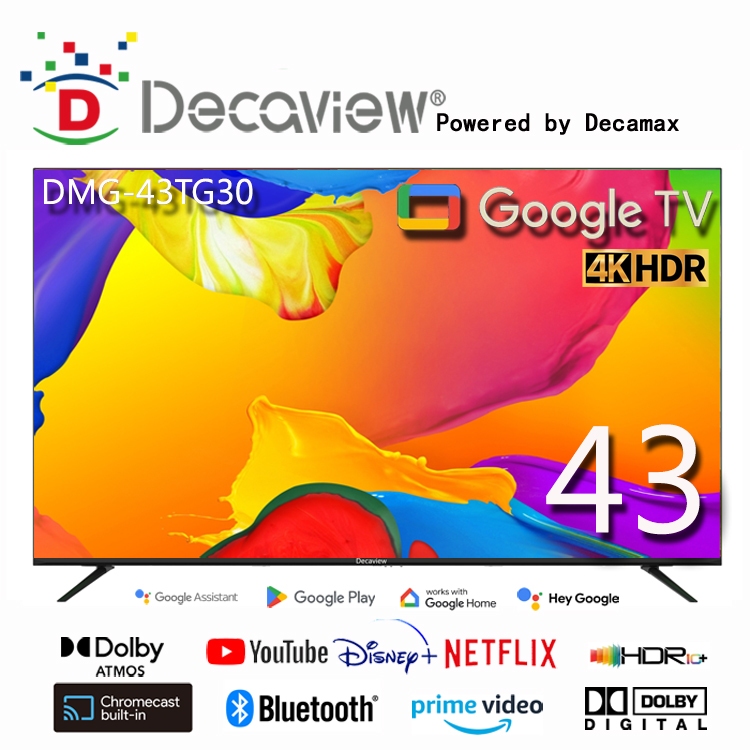 DECAVIEW 43吋 4K HDR10+ 廣色域 Google TV認證 聲控AI智慧聯網液晶電視(無邊框設計)