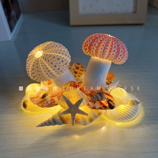交換禮物 海膽貝殼小夜燈 聖誕禮物 DIY海膽蘑菇燈 海膽貝殼小夜燈 氛圍燈(USB插電款) 材料包