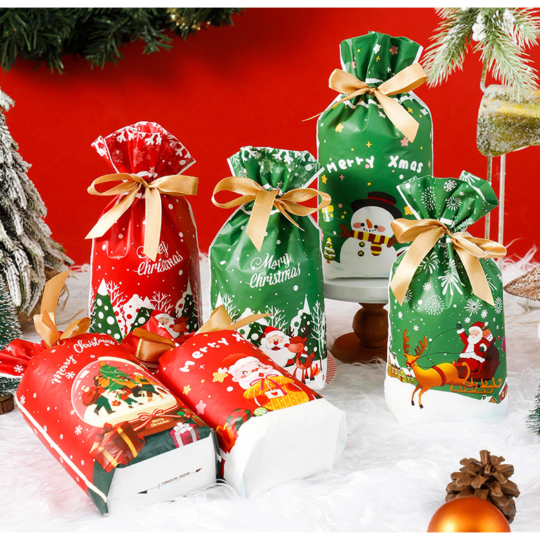 姵蒂屋 緞帶抽繩袋聖誕節點心袋 聖誕節包裝袋 糖果袋 分裝袋 聖誕節糖果包裝袋束口禮物袋糖果分裝袋 禮物袋餅乾