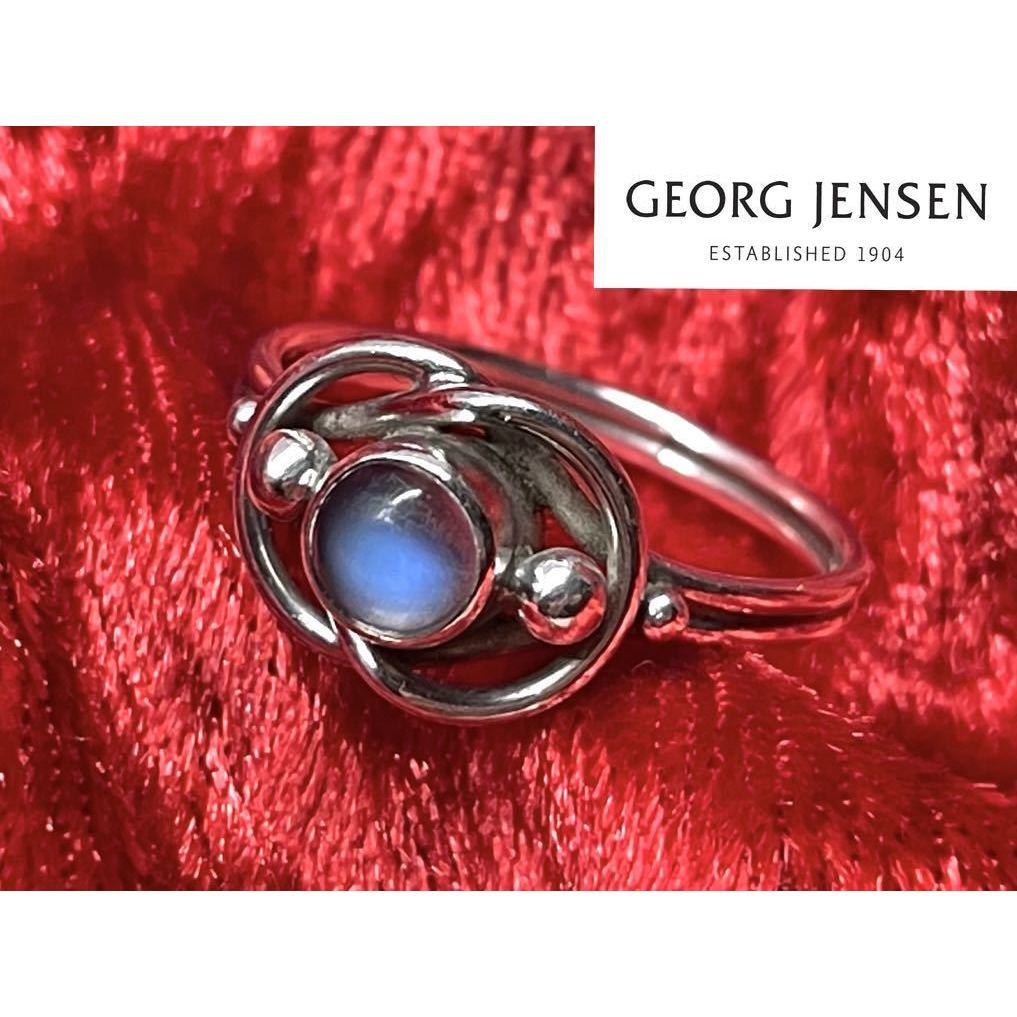 絕版收藏品喬治傑生編號5號古典戒指GEROG JENSEN GJ#5月光石,戒圍直徑1.8公分左右附原盒