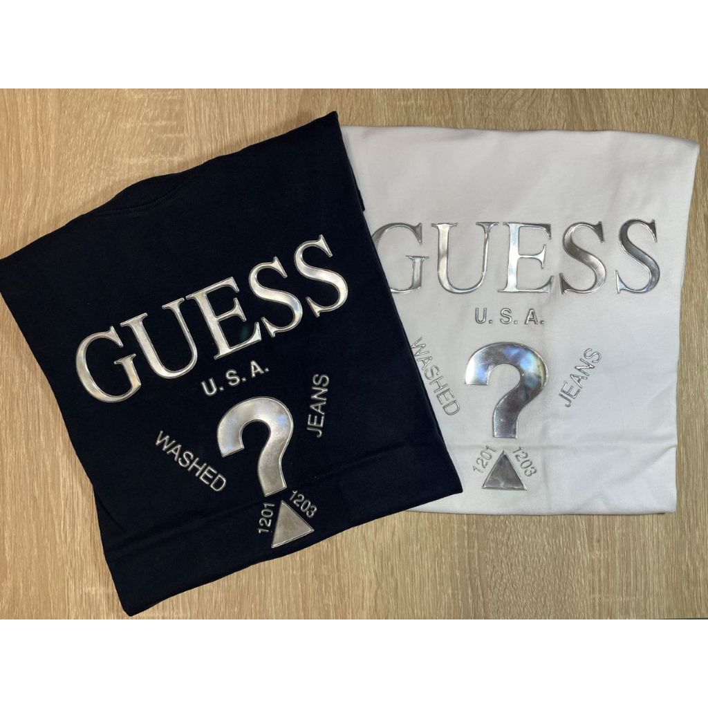 🇰🇷 韓國正版 🇰🇷 GUESS 銀色浮雕  倒三角 藍 白 短袖T恤