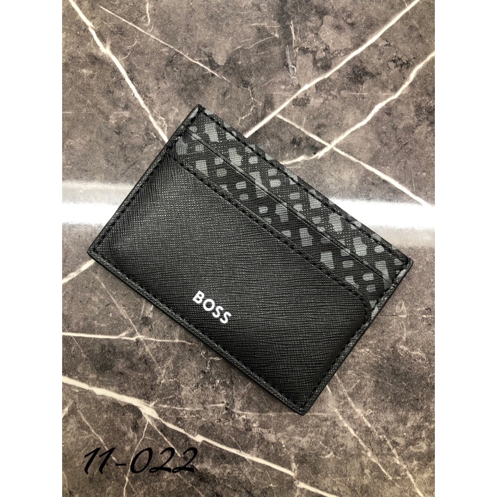 高雄凡賽斯歐洲精品 HUGO BOSS BOSS 半滿版印花B字字體 銀色小字體 黑色 卡夾 名片夾