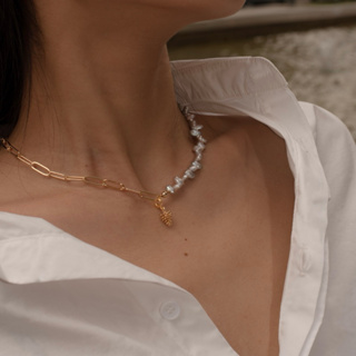 【手作設計】Pre-Xmas·榛果灰珍珠OT扣項鍊(現貨)·JOJE·珍珠項鍊·手作飾品·客製項鍊